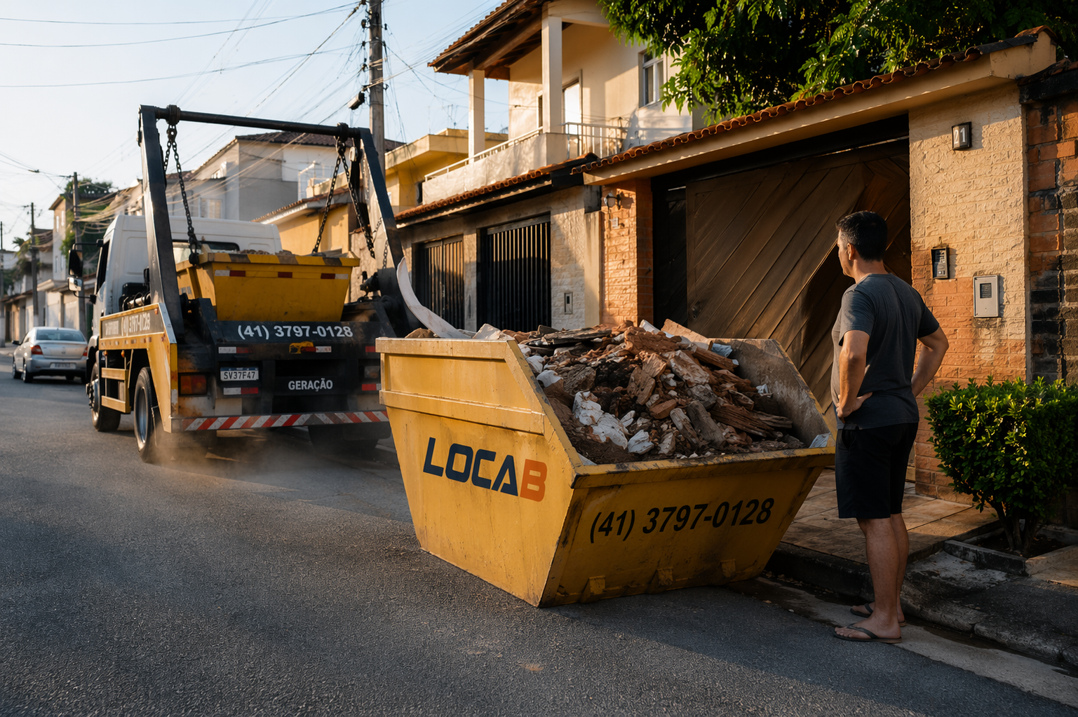 Caçamba LOCAB sendo retirada - Aluguel de Caçambas em Curitiba e Região